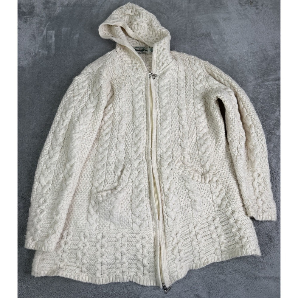 Aran Crafts Wool Hooded Sweater Women's Size Medium White Full Zip